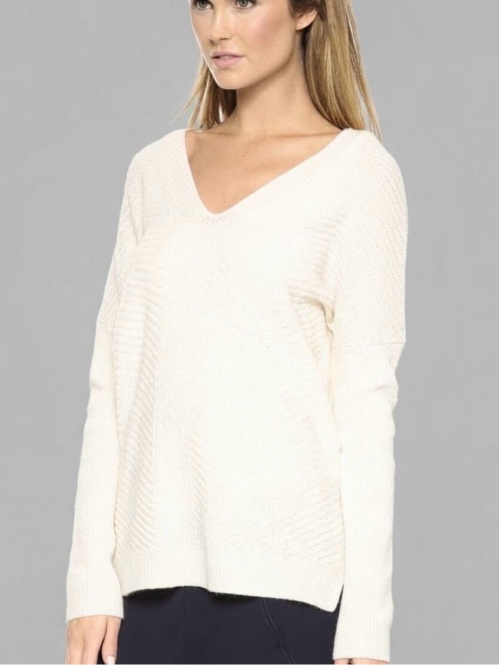 Vince Wool Cashmere Chevron Double V Neck Oversized Sweater XS